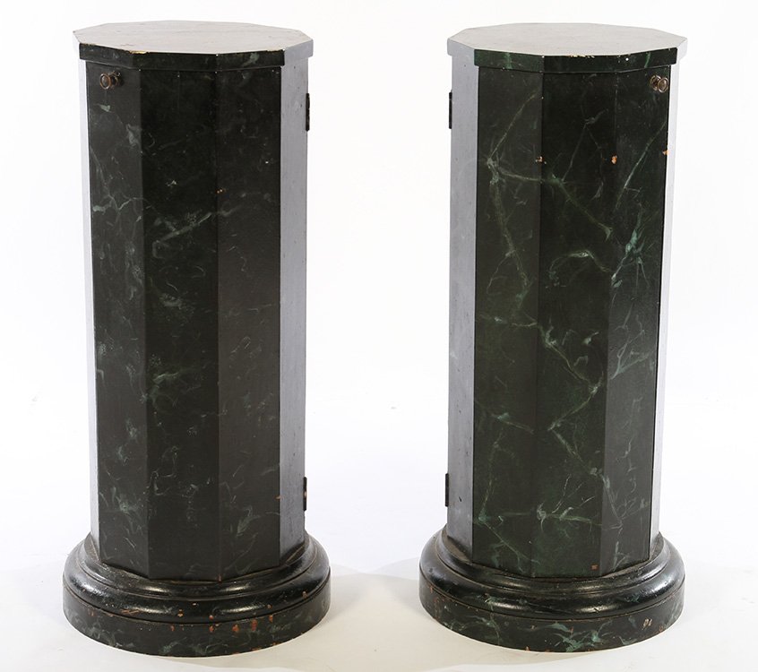 PAIR WOOD FAUX MARBLEIZED OCTAGONAL PEDESTALS (1 of 4)