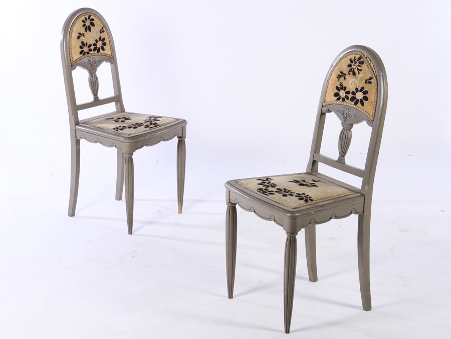 PAIR PAINTED FRENCH ART NOUVEAU SIDE CHAIRS C1915 (1 of 6)