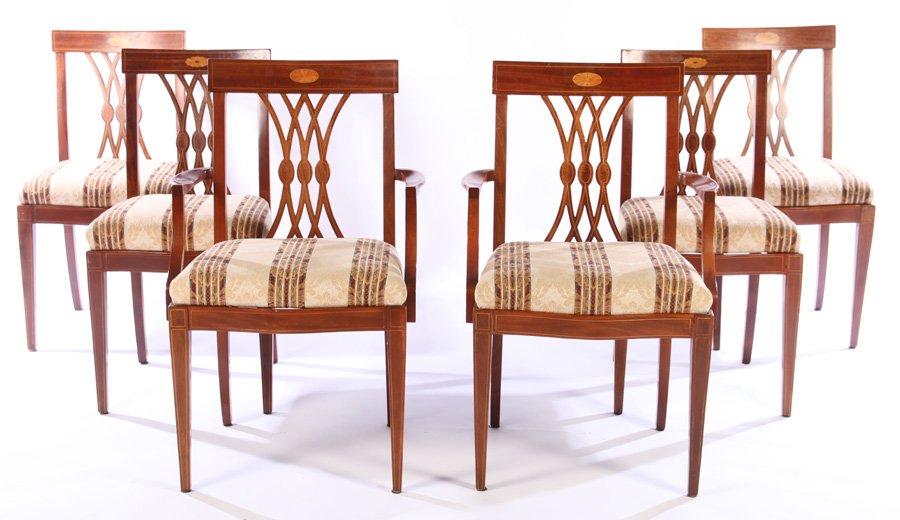 SET OF 6 MAHOGANY DINING CHAIRS INLAID C.1920 (1 of 6)