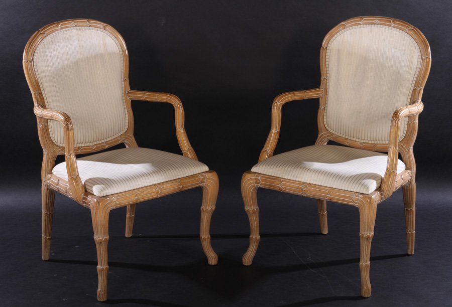 PAIR CARVED ARM CHAIRS FRENCH TASTE CABRIOLE LEGS (1 of 5)