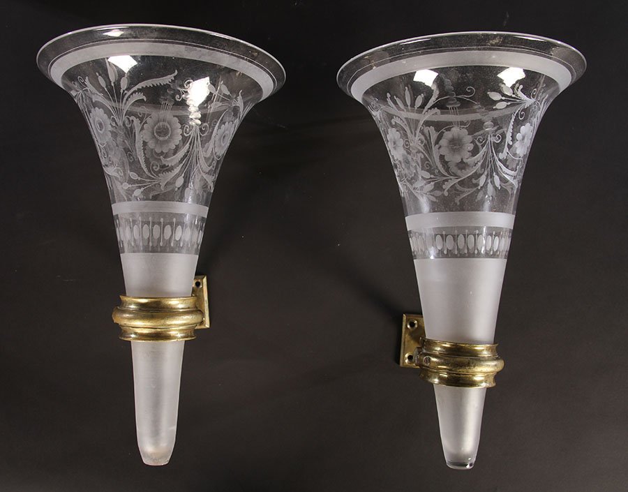 PAIR GLASS VASE FORM WALL MOUNTED VESSELS 1930 (1 of 5)