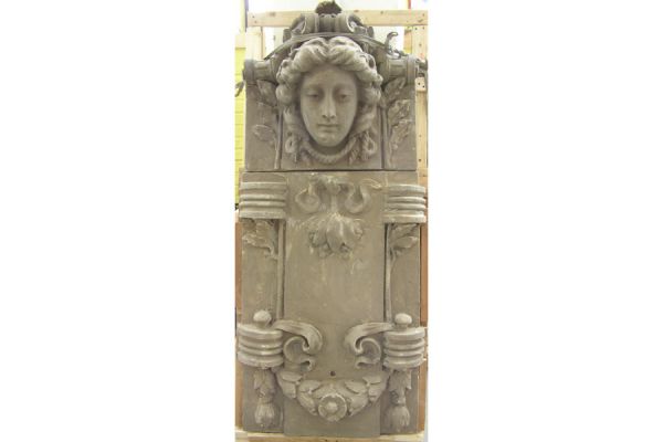 ONE OF TWO CAST STONE BUILDING ORNAMENTS WOMAN'S FACE: ONE OF TWO CAST STONE BUILDING ORNAMENTS WITH A WOMAN'S FACE CIRCA 1900. Would make a great wall fountain. This lot is being sold choice. The high bidder will have the option to buy one or both. Becau