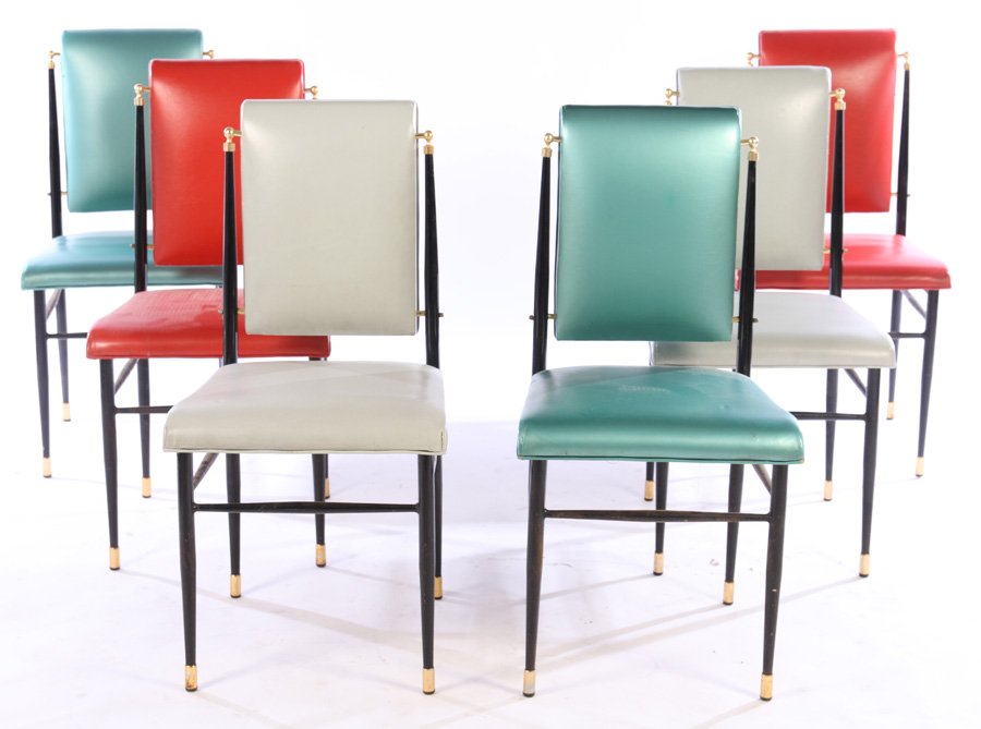 SET 6 MODERN WROUGHT IRON CHAIRS UPHOLSTERED 1950 (1 of 5)