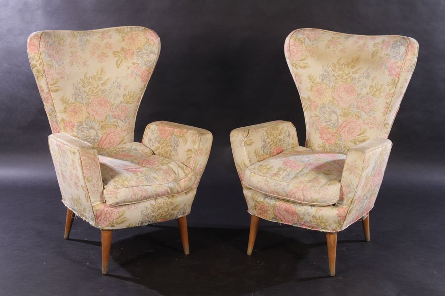 PAIR ITALIAN MODERN UPHOLSTERED CLUB CHAIRS 1960 (1 of 5)