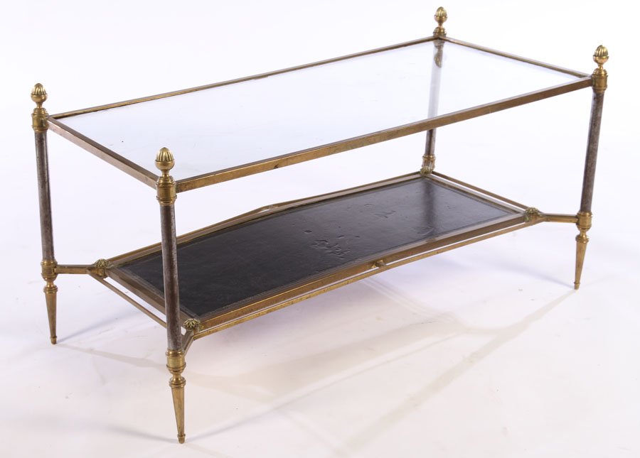 JANSEN BRASS COFFEE TABLE EMBOSSED LEATHER 1940 (1 of 5)