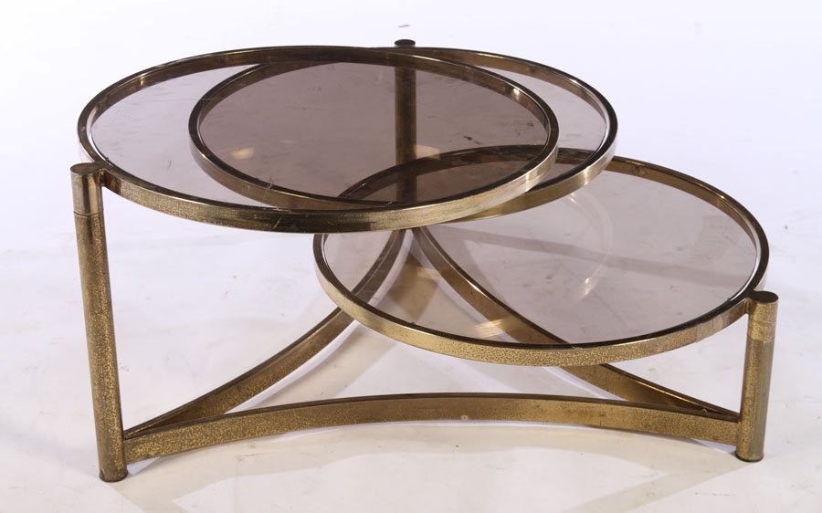 MODERN 3 TIERED BRASS PLATED COFEE TABLE 1970 (1 of 5)