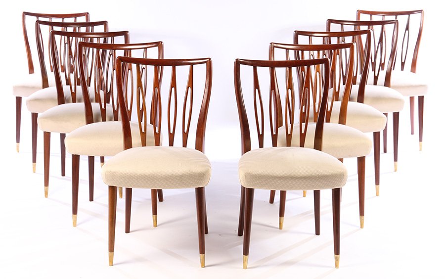 10 MODERN DINING CHAIRS UPHOLSTERED SEATS 1960 (1 of 5)