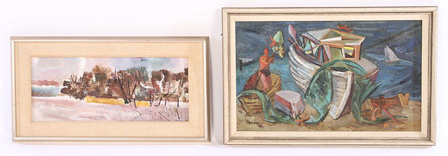 WALTER REINSEL OIL ON CANVAS AND MIXED MEDIA: Walter Reinsel (Pennsylvania, 1905-1979) Lot of two works of art including an oil on canvas and a mixed media. Including; (1) Coastal scene, oil on canvas, signed lower left Reinsel (15x22.25 framed)