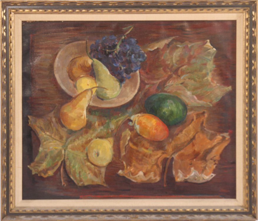 WALTER REINSEL OIL ON CANVAS SIGNED: Walter Reinsel (Pennsylvania, 1905-1979) Fruit still life, oil on canvas, signed lower right Reinsel. Image size: 26.5" x 31.5" Ht: 32.5" Wd: 37.5" (framed)