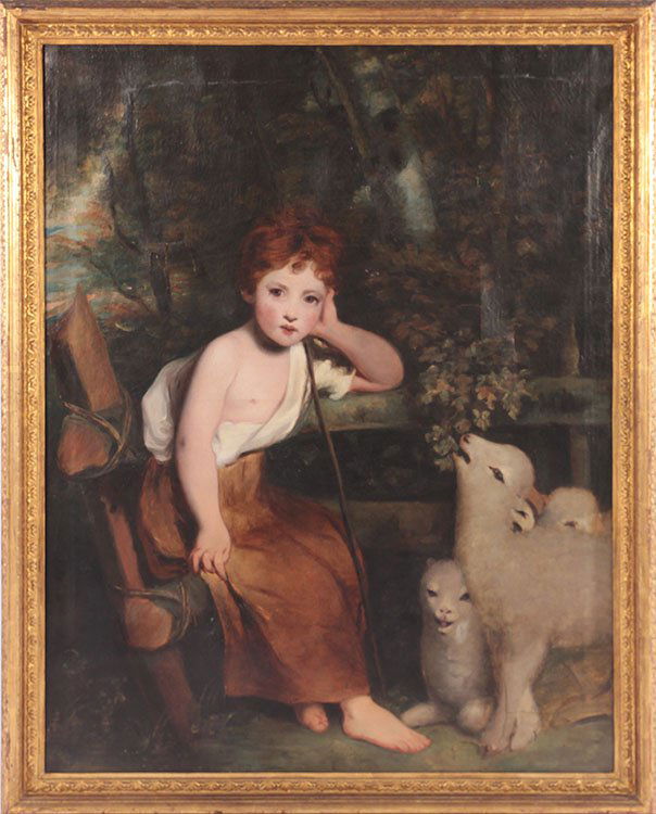 19TH CENT. OIL ON LINEN YOUNG SHEPHERD BOY (1 of 8)