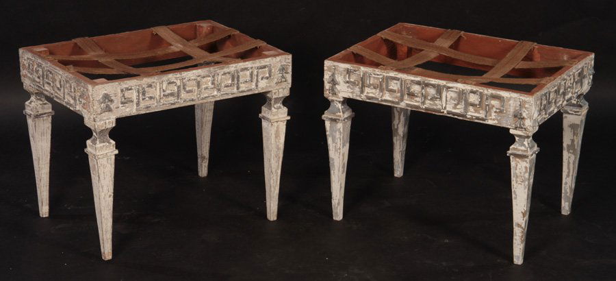 PAIR CARVED PAINTED BENCHES GREEK KEY DESIGN (1 of 5)