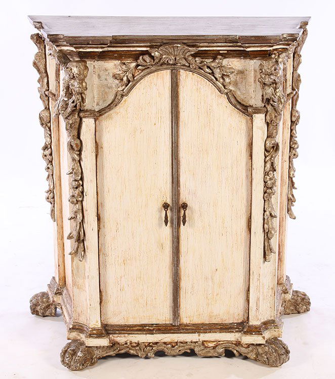 CONTINENTAL SILVER GILT PAINTED CABINET (1 of 6)