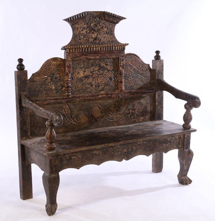 19TH CENT. CONTINENTAL CARVED  BENCHH PLANK SEAT (1 of 6)