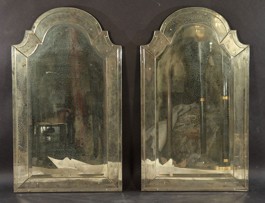 PAIR OF ART DECO STYLE BEVELED GLASS MIRRORS TOMB STONE (1 of 3)