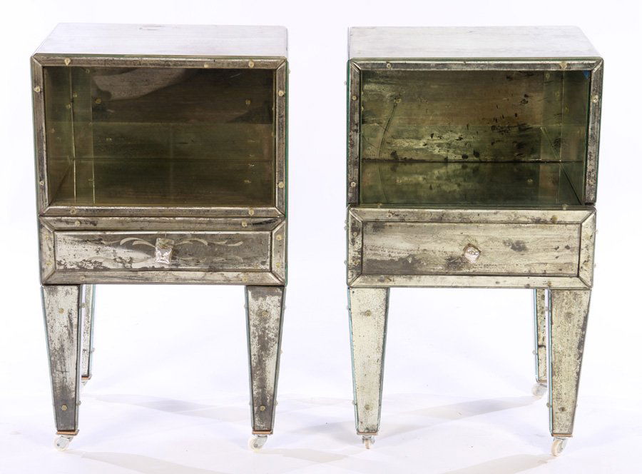 PAIR OF VENETIAN STYLE MIRRORED END TABLES (1 of 6)