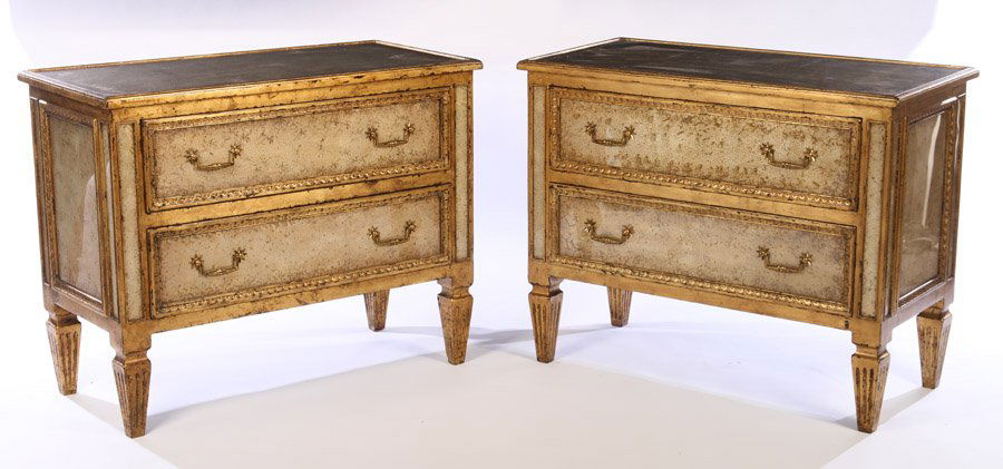 PAIR GILT EGLOMISE DECORATED COMMODES (1 of 6)