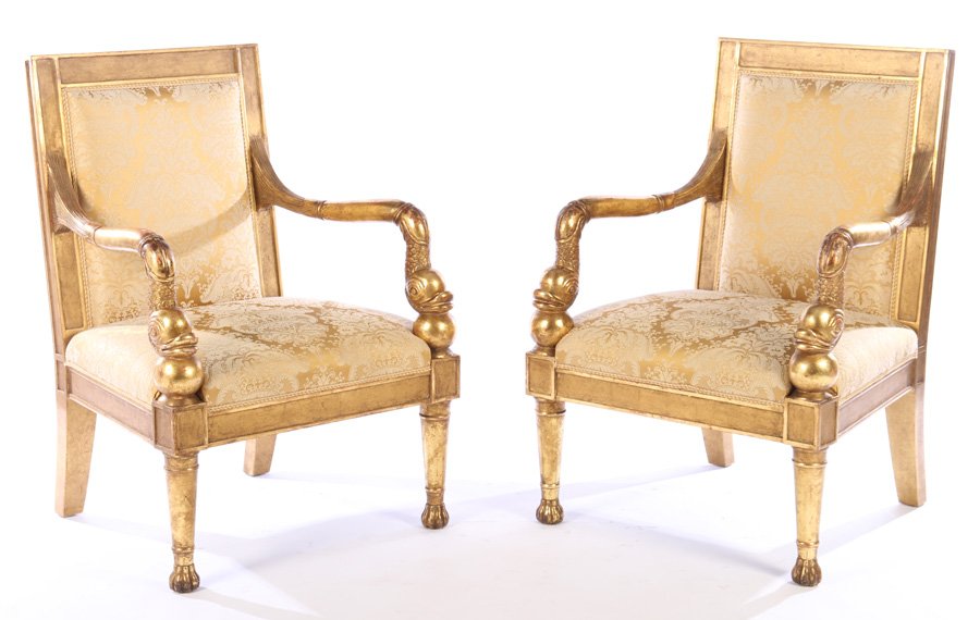 PAIR CONTINENTAL GILTWOOD CARVED ARM CHAIRS (1 of 6)