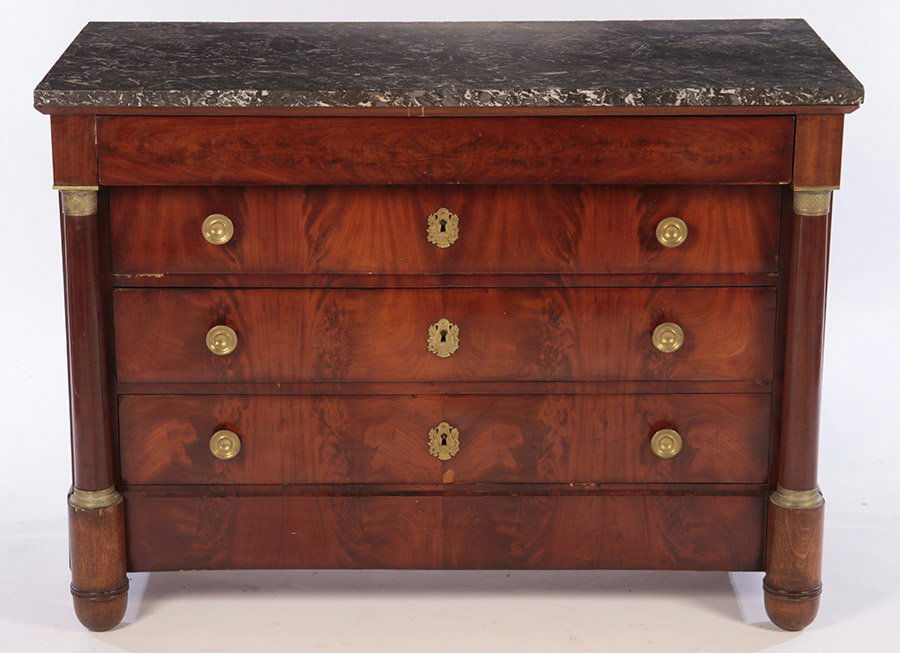19TH CENT. FRENCH EMPIRE COMMODE WITH MARBLE TOP (1 of 6)