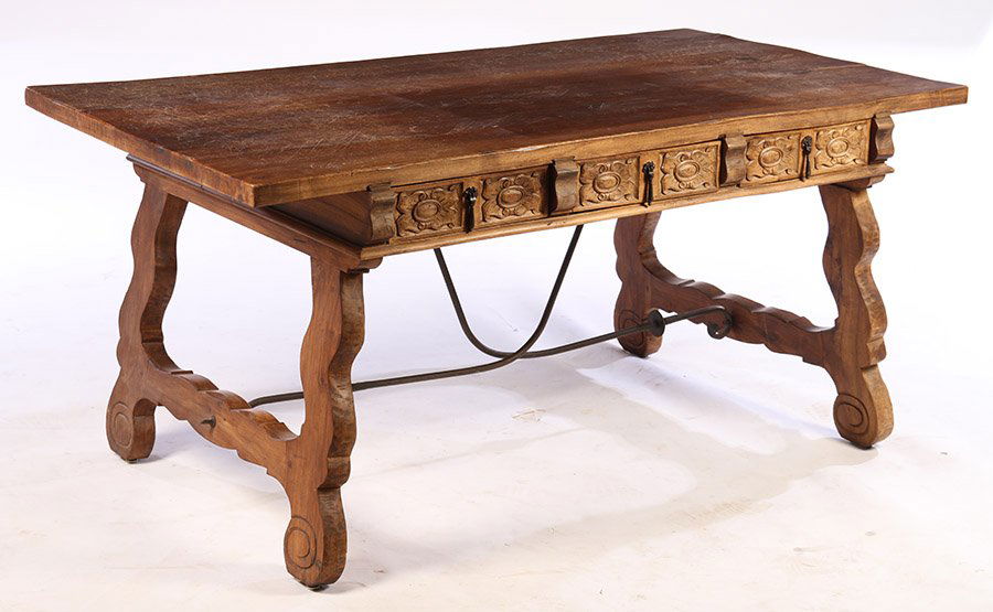 20TH CENTURY TRESTLE TABLE WITH WROUGHT IRON (1 of 5)