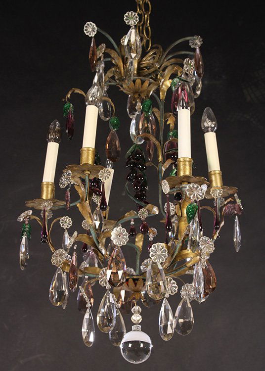 20TH CENTURY WROUGHT IRON AND CRYSTAL CHANDELIER (1 of 5)