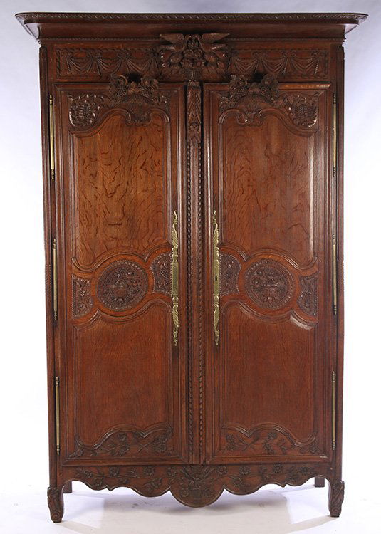 19TH CENT. FRENCH CARVED OAK ARMOIRE 2 DOORS (1 of 5)