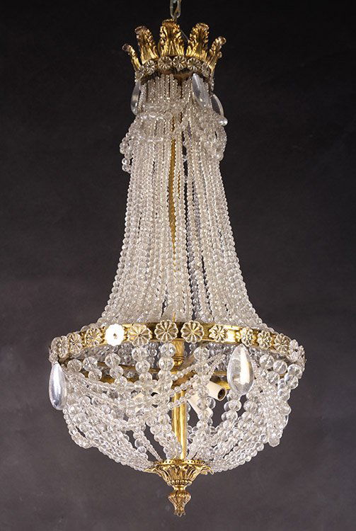 BRONZE CRYSTAL BASKET FORM CHANDELIER 1900 (1 of 4)