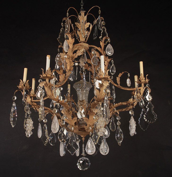 LARGE WROUGHT IRON ROCK CRYSTAL CHANDELIER 8 ARMS (1 of 5)
