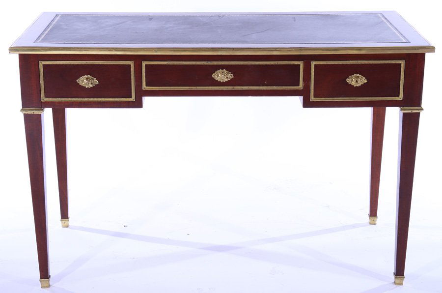 BRONZE MOUNTED MAHOGANY FRENCH 3 DRAWER DESK 1940 (1 of 5)