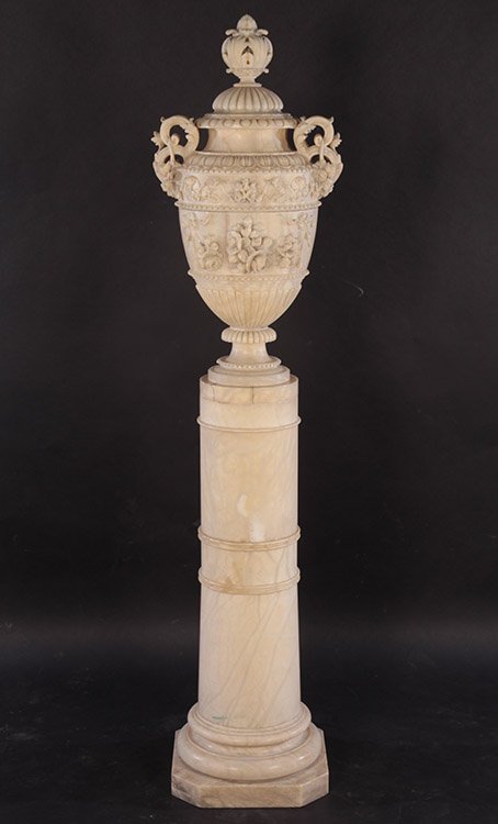 ITALIAN CARVED ALABASTER LIDDED URN 1900 (1 of 6)