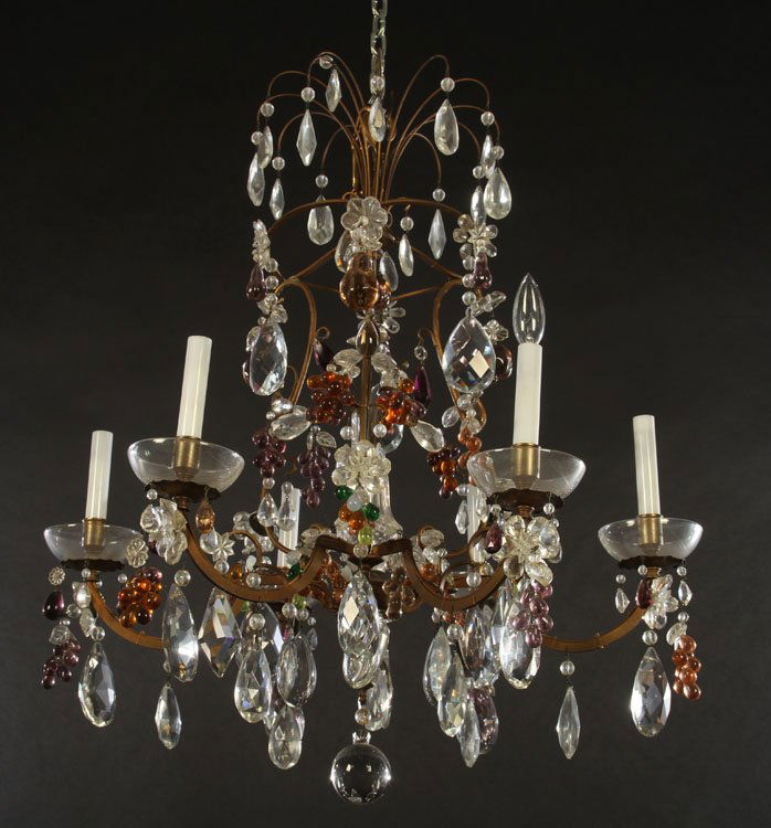 BRONZE DROP CRYSTAL CHANDELIER 6 ARMS FRENCH (1 of 5)