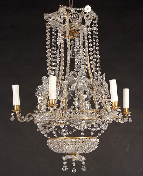 BRONZE GLASS BEAD BASKET FORM 6 ARM CHANDELIER (1 of 4)