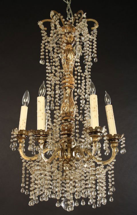 ITALIAN SILVER GILTWOOD CHANDELIER 6 IRON ARMS C. 1920 (1 of 5)