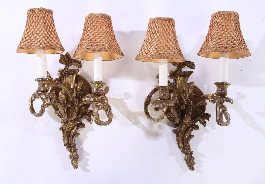 PAIR OF BRONZE CONTINENTAL TWO ARM SCONCES C.1930 (1 of 5)
