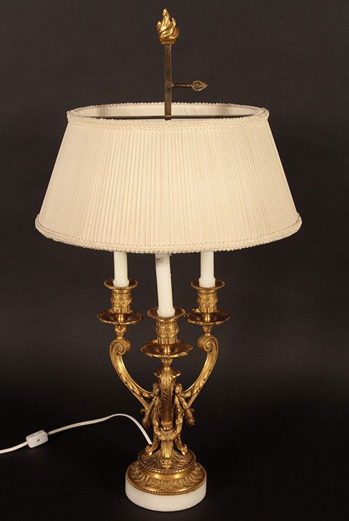 CAST DORE BRONZE WHITE MARBLE BOUILLOTTE LAMP (1 of 5)