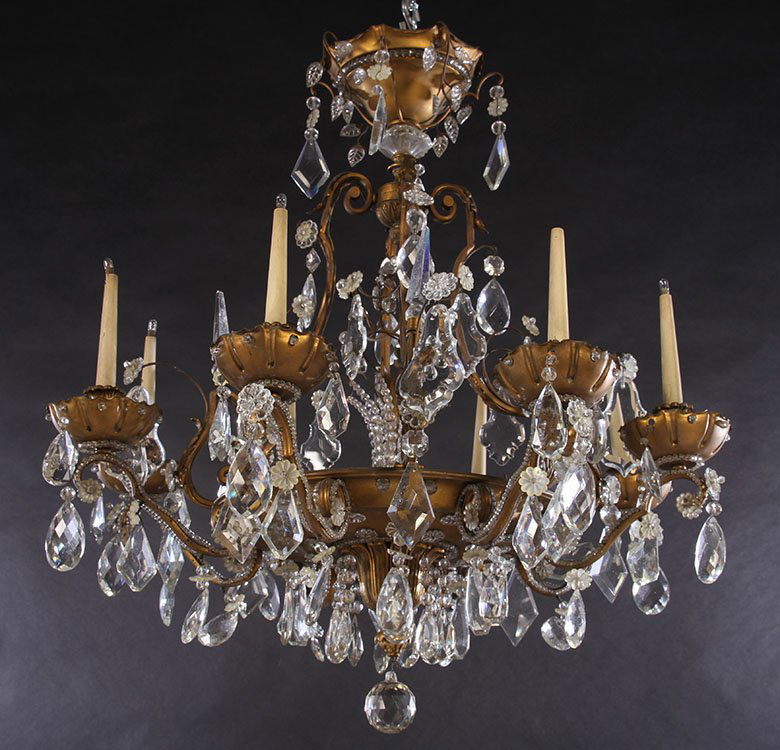 JANSEN BRONZE DROP CRYSTAL CHANDELIER 8 ARMS 1940 (1 of 6)