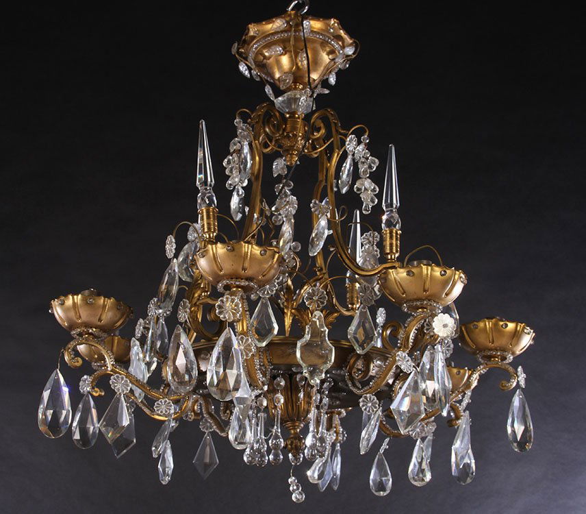 JANSEN BRONZE CRYSTAL 8 ARM CHANDELIER 1940 (1 of 5)