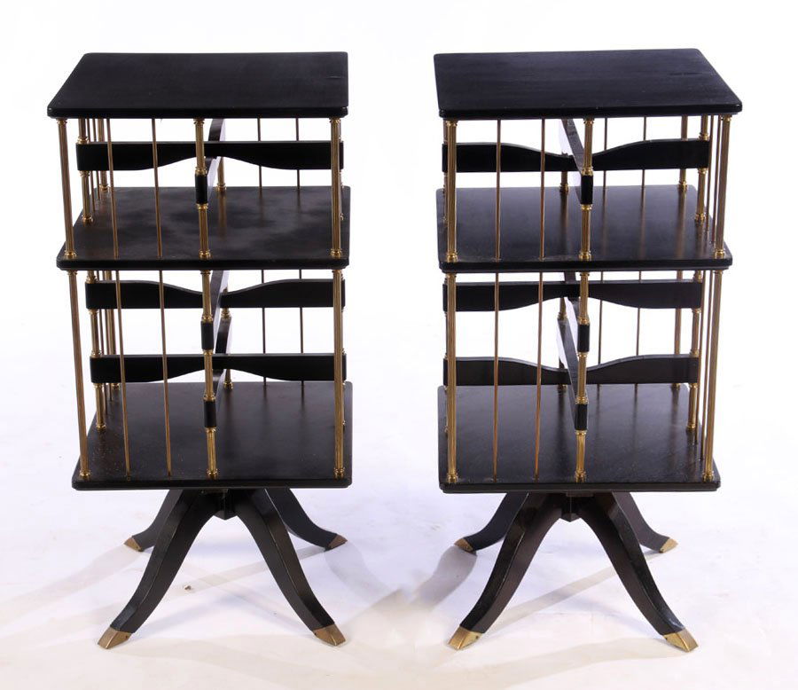 PAIR REGENCY EBONIZED BRASS LIBRARY BOOK CARTS (1 of 5)
