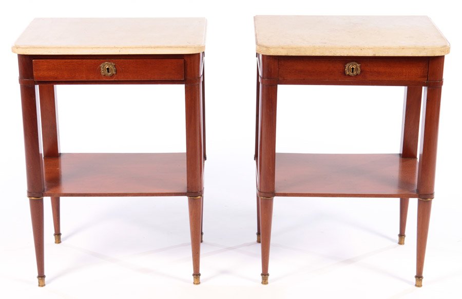PAIR JANSEN MAHOGANY MARBLE TOP STANDS 1940 (1 of 6)
