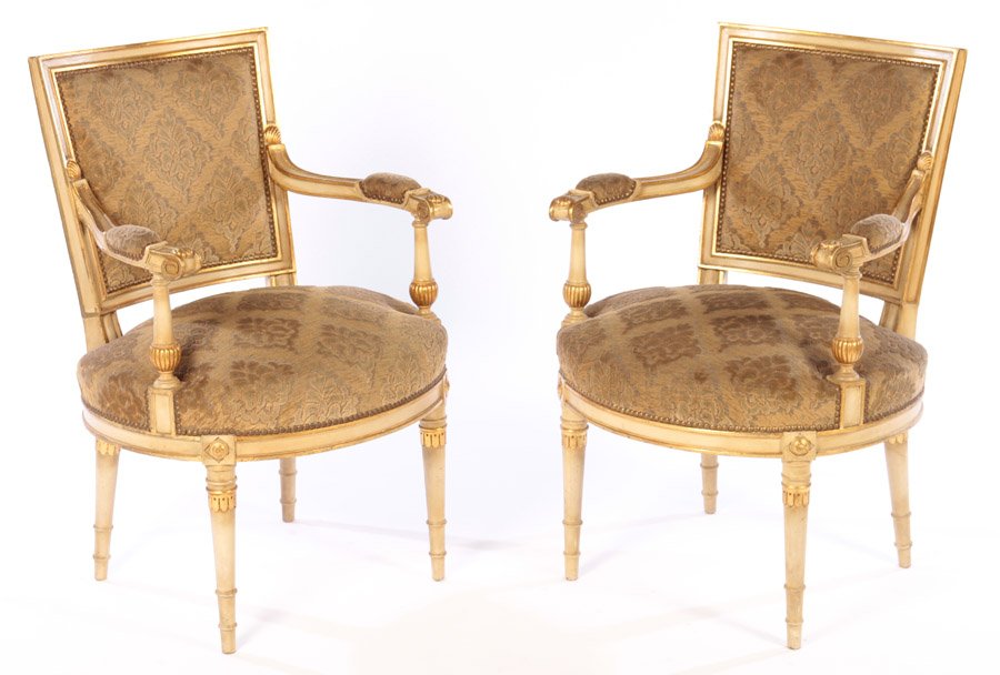 PAIR JANSEN PAINTED GILT ARM CHAIRS 1940 (1 of 5)