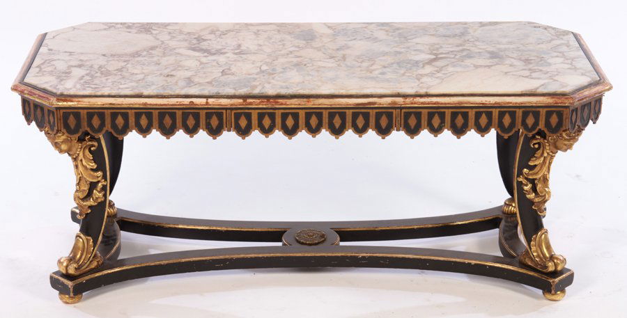 RARE JANSEN PAINTED MARBLE TOP COFFEE TABLE 1950 (1 of 6)