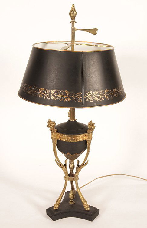 A BRONZE EMPIRE STYLE TWO ARM TABLE LAMP C.1950 (1 of 5)