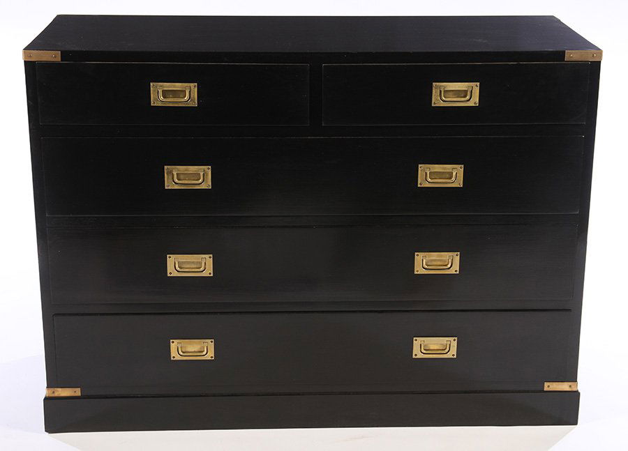 EBONIZED CAMPAIGN STYLE CHEST 5 DRAWERS (1 of 4)
