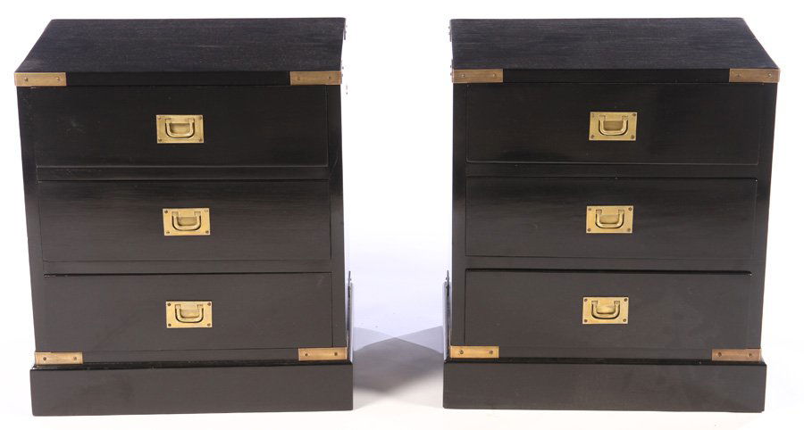 PAIR EBONIZED CAMPAIGN STYLE SIDE CABINETS (1 of 5)