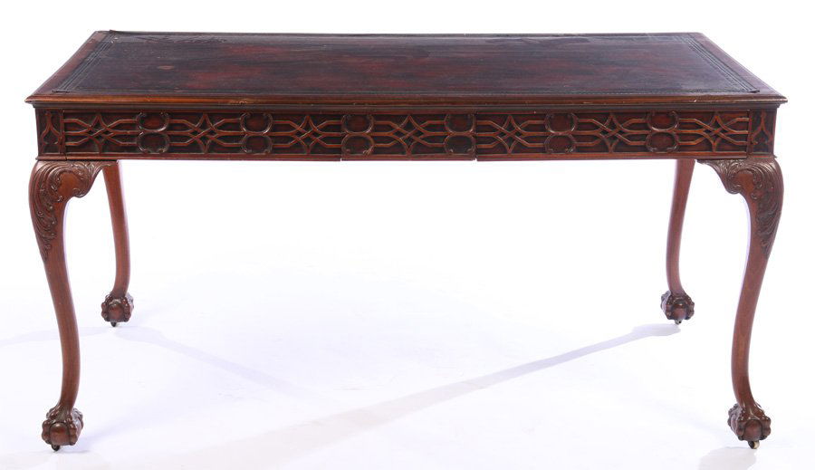 CARVED MAHOGANY CHIPPENDALE PARTNERS DESK 1910 (1 of 6)