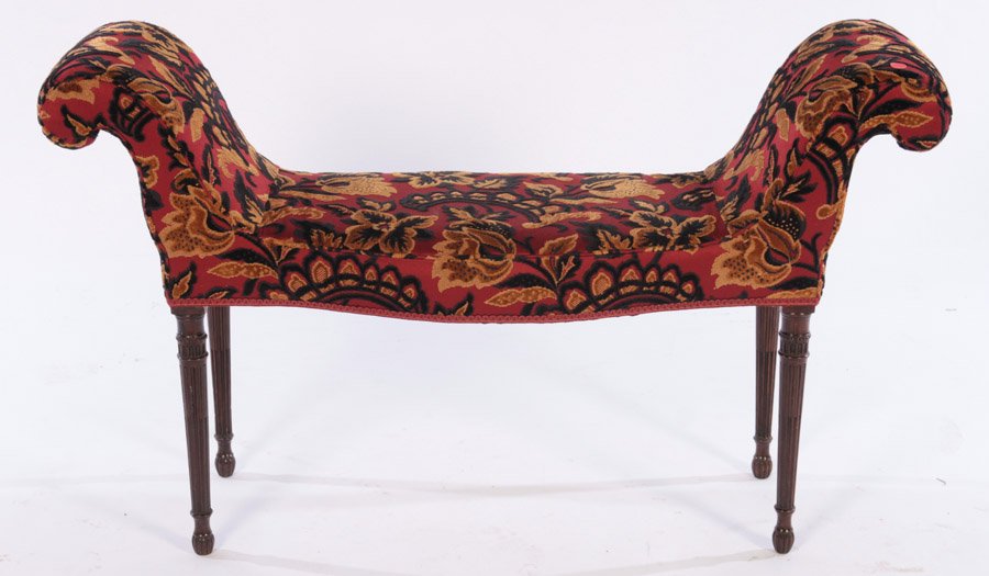 CARVED MAHOGANY SHERATON BENCH UPHOLSTERED SEAT (1 of 5)