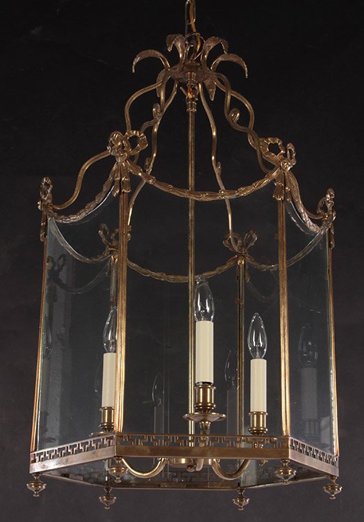 REGENCY STYLE BRASS HANGING LANTERN 6 SIDED (1 of 5)