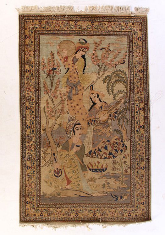 A PICTORIAL ORIENTAL RUG WITH THREE FIGURES (1 of 4)