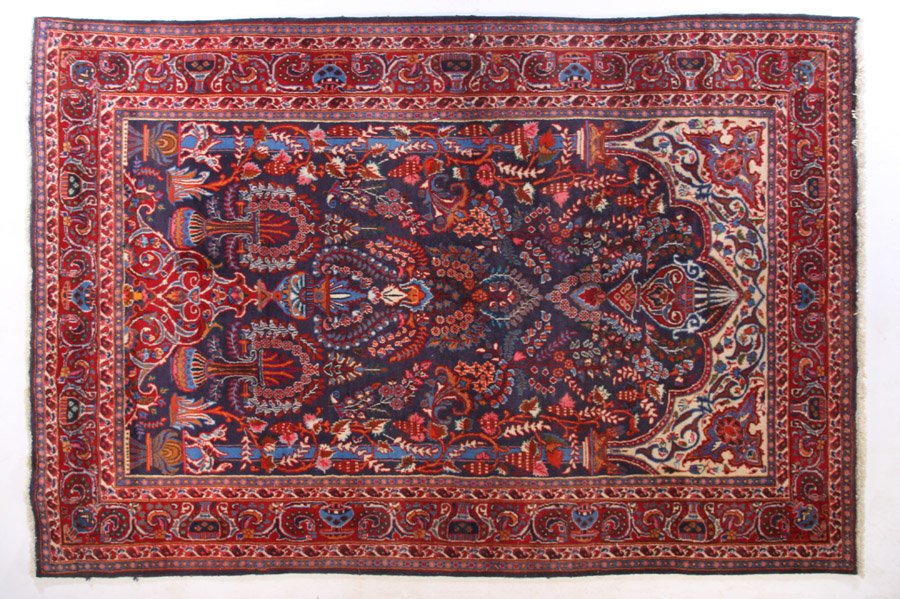 ROOM SIZED ORIENTAL RUG NAVY BLUE FIELD (1 of 4)