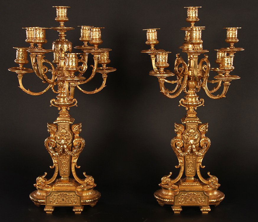 A 20TH CENTURY PAIR OF BRONZE 8 ARM CANDELABRA (1 of 7)