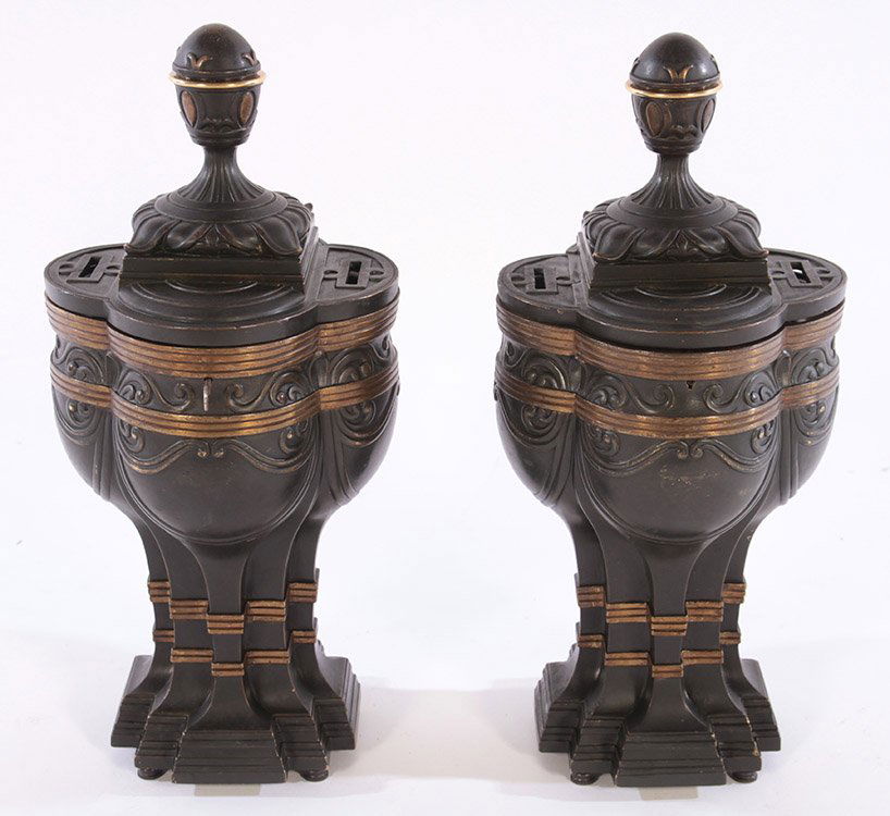 A PAIR OF 19TH CENTURY 2-TONE BRONZE LOCKING ALMS BOXES (1 of 6)